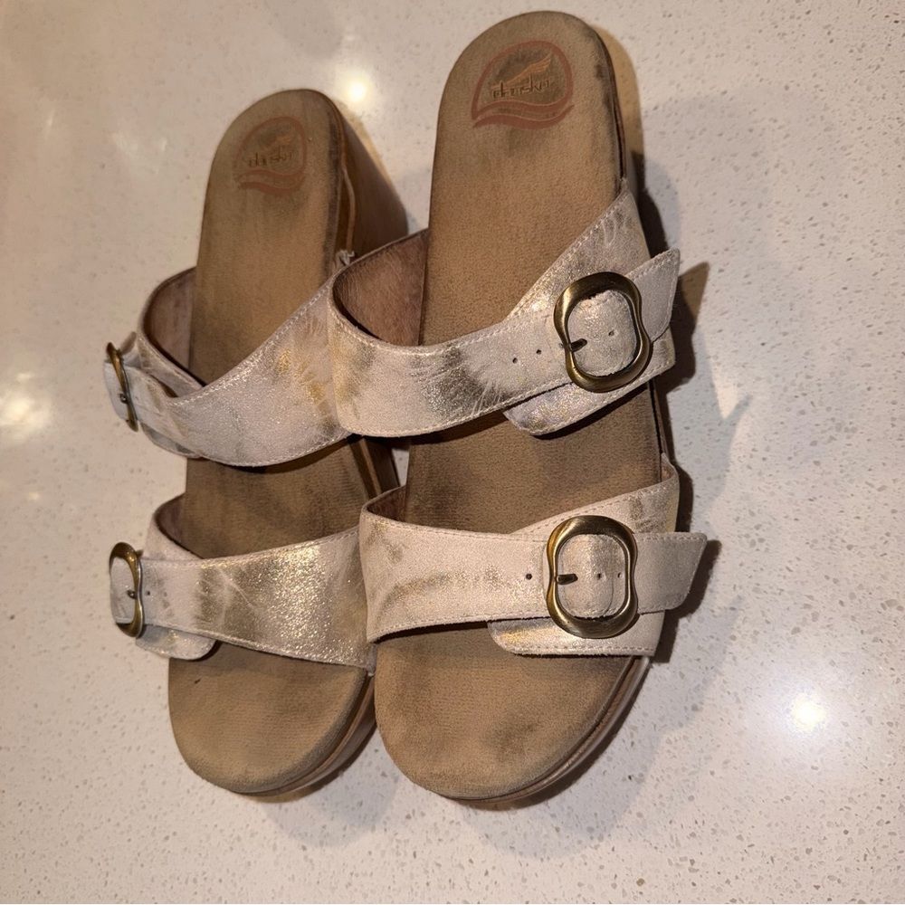 Dansko Sophie Double Strap Sandal Metallic Gold Leather EU 42 US 11-11.5 - Picture 2 of 8